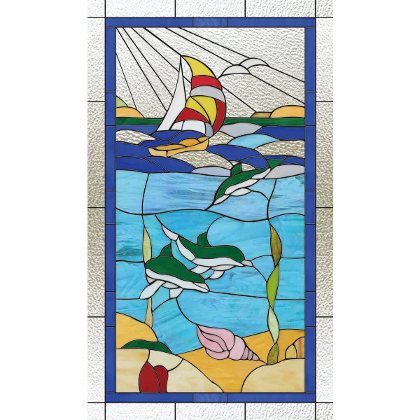 Marine Stained Glass Film, Windows Electrostatic Scrub Sunscreen Opaque Decorative Stickers Window Film  Window Sticker