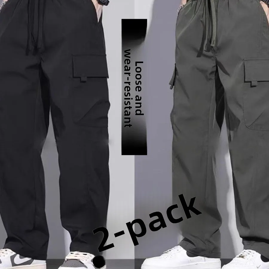 

Mens Workwear Trousers Anti-Scald Welding Wear Resistant Dirtproof Summer Straight Leg Long Pants for Heavy Du Labour