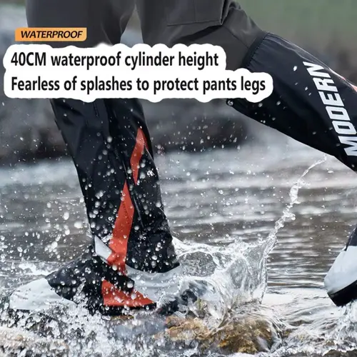 Imagen 2 del producto Cubiertas impermeables para zapatos de motocicleta, cubierta gruesa para pies de lluvia de tubo alto, chanclos de PVC de doble capa, cubierta para zapatos a prueba de lluvia