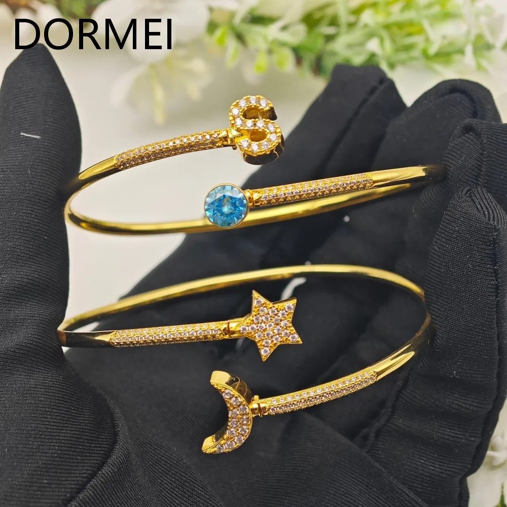 DOREMI Elegant Women Custom Initial Letters Charms Bracelet Full Cz Letters Staggered Bangle