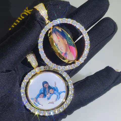 Diy Creative Handmade Double-Sided Medallion Customized Photo Memory Pendant Iced Out Personality Picture Necklace Hip Hop Gift