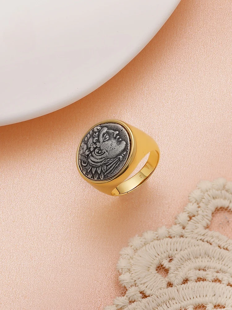 

Hercules ancient coin Greek personality creative ancient coin ring men and women retro jewelry gold coin pair ring