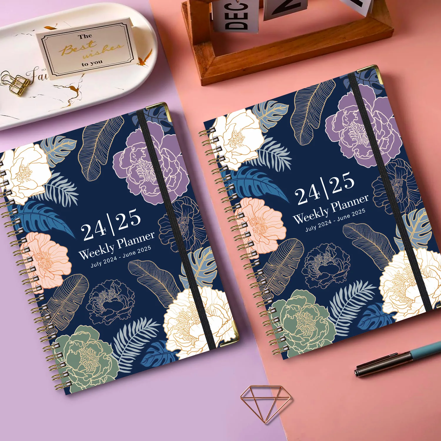 Colorful Flower Pattern Notebook English Notebook 2024-2025 Plan Weekly Monthly Note Book A5 Binder Coil Diary Stationery