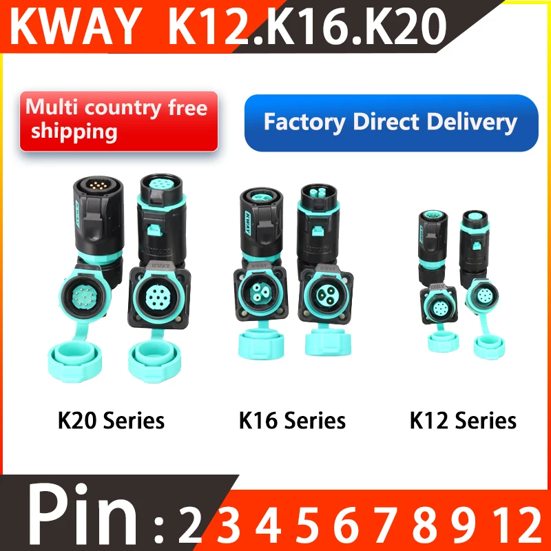 1 Set and 5 Sets of KWAY K12 K16 K20.2 3 4 5 6 7 8 9 12 Pin Aviation IP68 Waterproof Connector Outdoor Power Connector