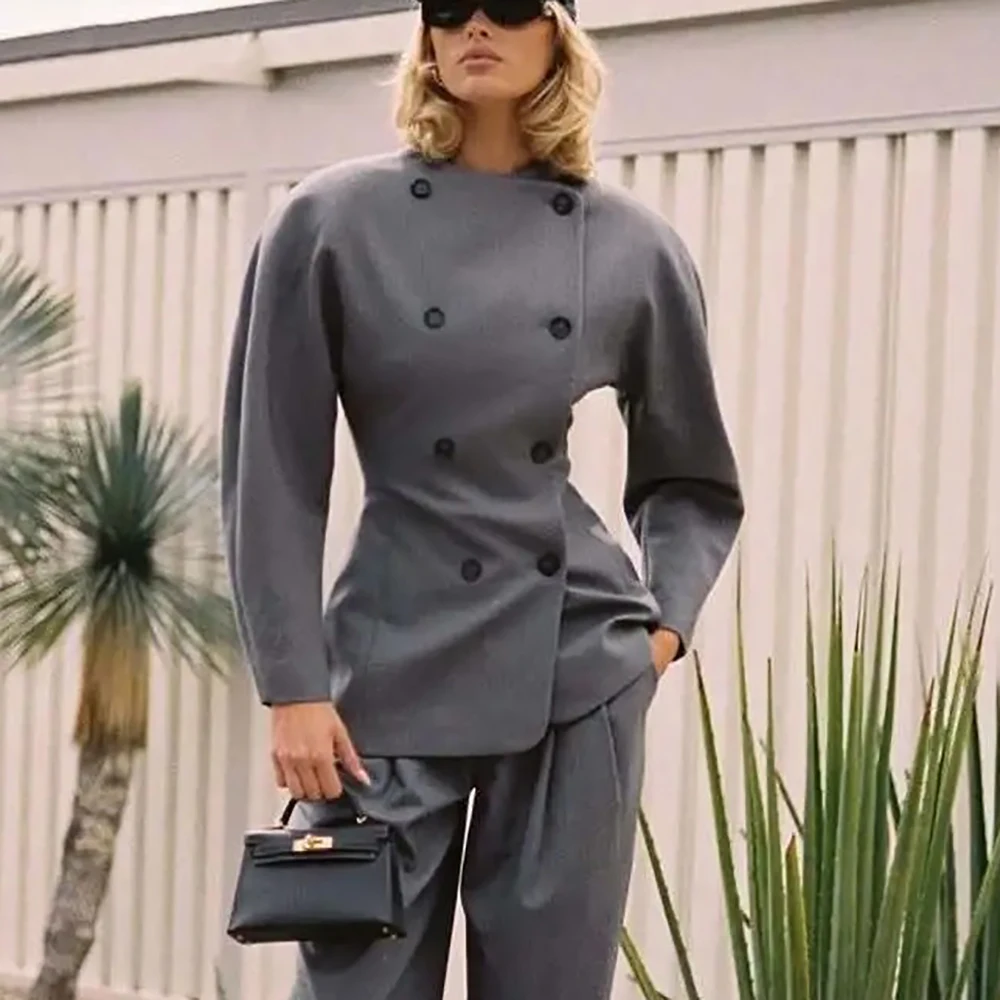 

Приталенный двубортный пиджак с приталенной талией и круглым вырезом, элегантный пригородный пиджак в стиле Y2K, топ, осень 2023, новое поступление