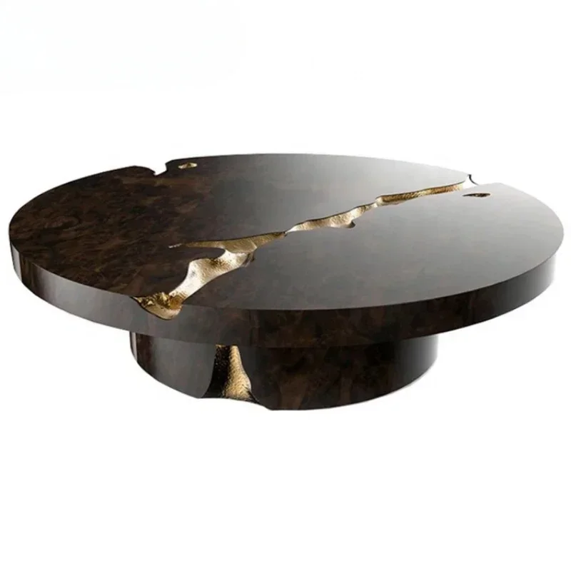 Italian Wooden Coffee Table Living Room Furniture Black Gold Modern Luxury Round Center Table Designs