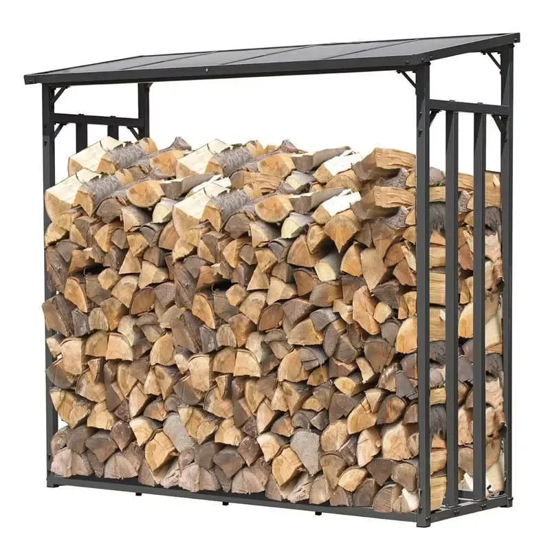 185x 70x185 Firewood Rack with Roof Metal Log Rack Firewood Storage Stacking for Outside