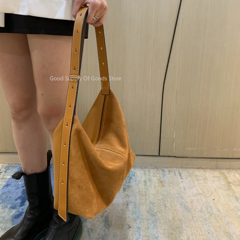 2025 bolso de ante Vintage para las axilas para las mujeres desplazamientos diarios señoras de gran capacidad bolso de mano de cuero genuino bolso de hombro de las mujeres