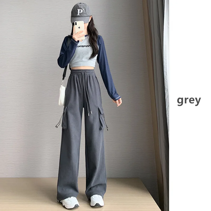 

Women'S Spring And Autumn New Fashion Casual Straight Barrel Workwear Pants Lady High Waist Slim Drawstring Wide Leg Trousers