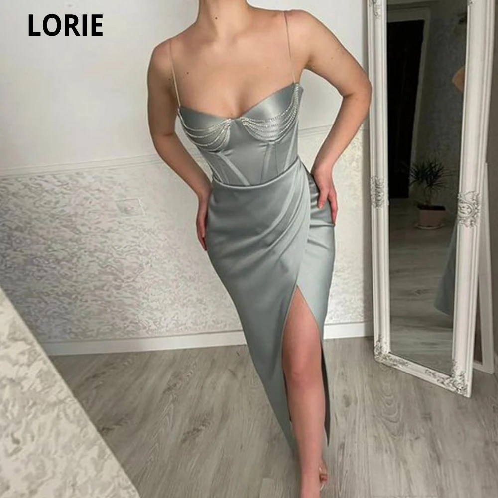 LORIE Silver Grey Mermaid Evening Dress Special Occasion Women Wear Prom Dresses Sweetheart Leg Slit Saudi Arabia Formal Gowns