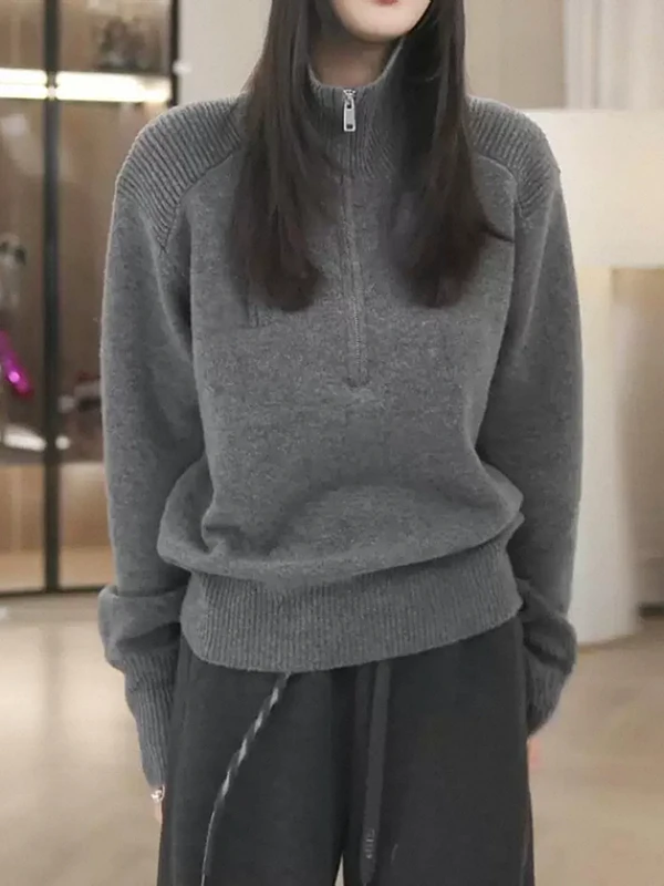 

Свободный длинный вязаный свитер женский в корейском стиле, пуловер с воротником-стойкой, оверсайз, осенне-зимний, модный, больших размеров, для девушек