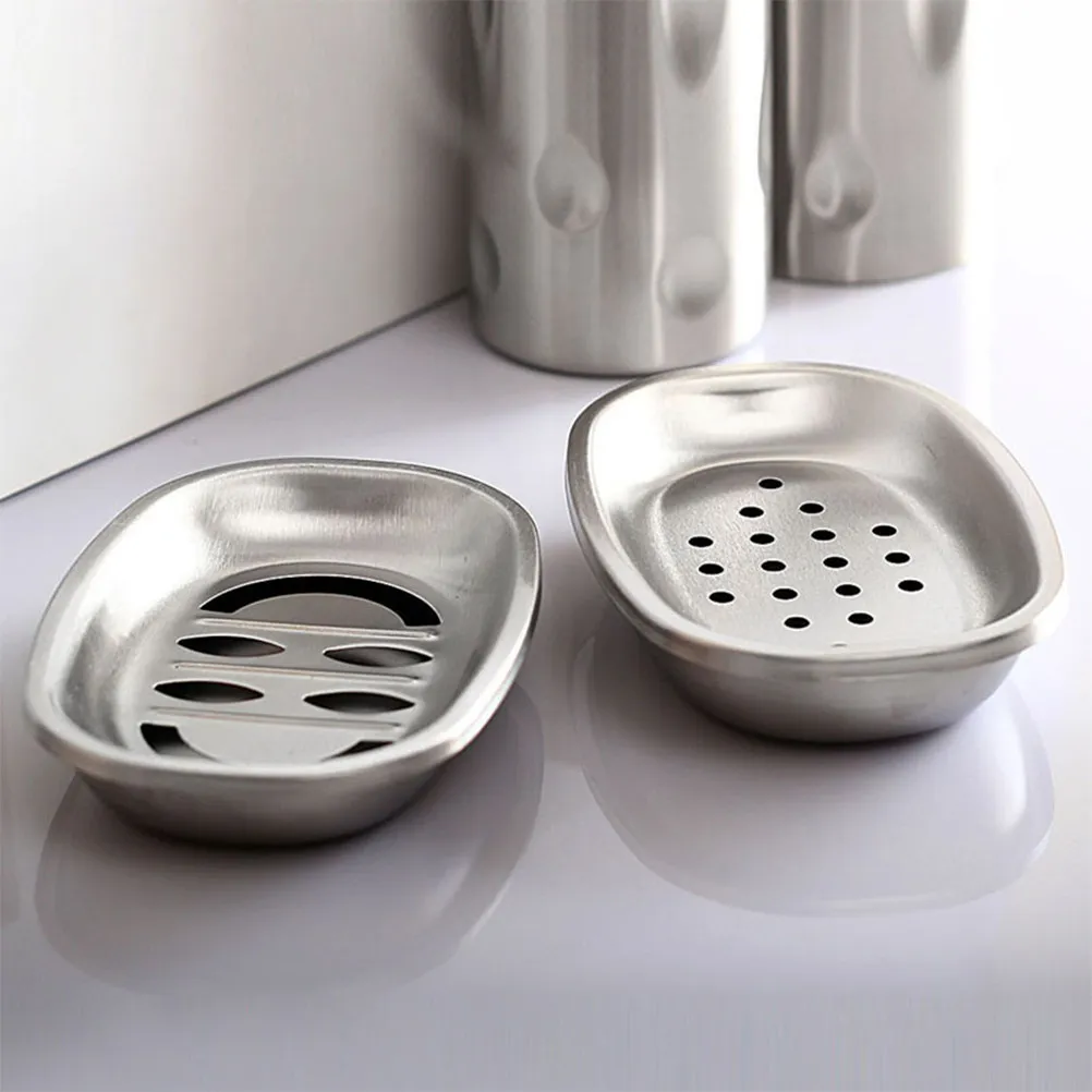 

2pcs Stainless Steel Soap Dish Double Layer Drainable Tray For Shower Bathroom Kitchen Sink Rustproof Soap Holder Drainer Case