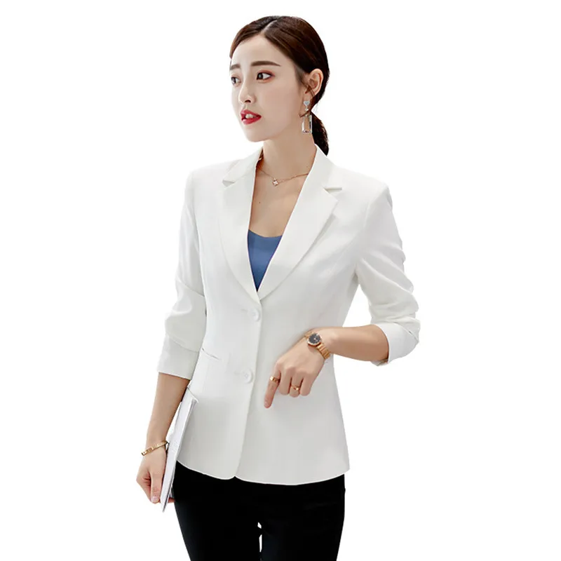 

Ladies Office Workwear Blazers Women's Solid Color Color White Long Sleeve Blaser Feminino Elegant Business Suit Jacket