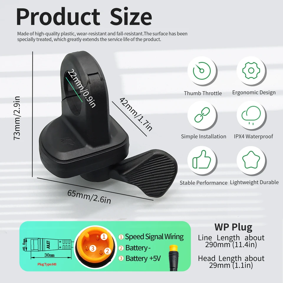 Electric bicycle right hand thumb throttle accelerator 3-pin male waterproof plug, suitable for 12V, 24V, 36V, 48V, 72V mountain image 5