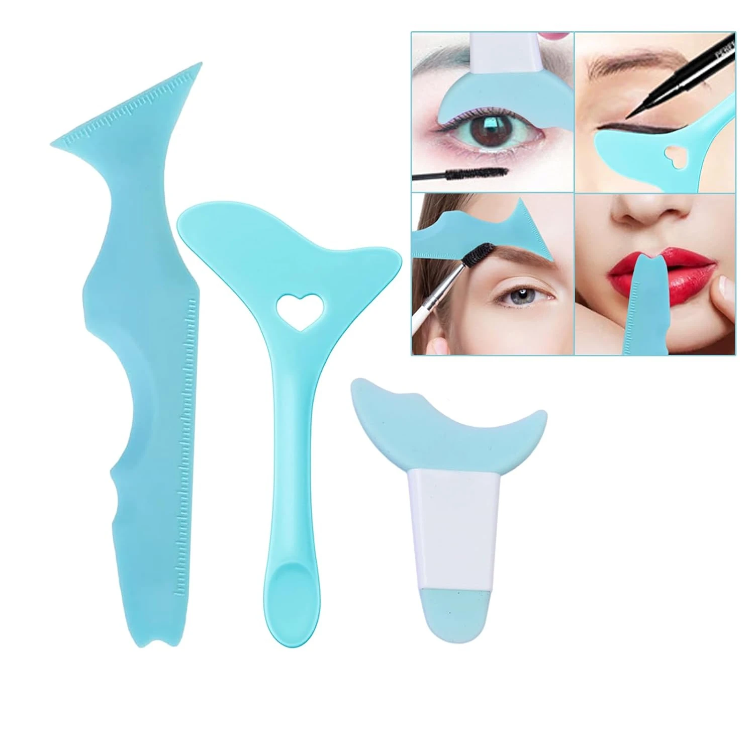 

3PCS Silicone Eyeliner Stencils Set - Multifunctional Wing Guide for Precise Application - Includes Mascara Shield & Lipstick Ap