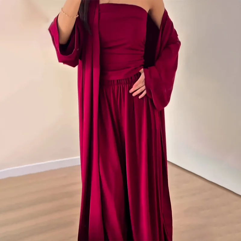 موضة خريف وشتاء 2025 للسيدات معطف جديد بلون سادة وأكمام طويلة طقم تنورة طويلة 789