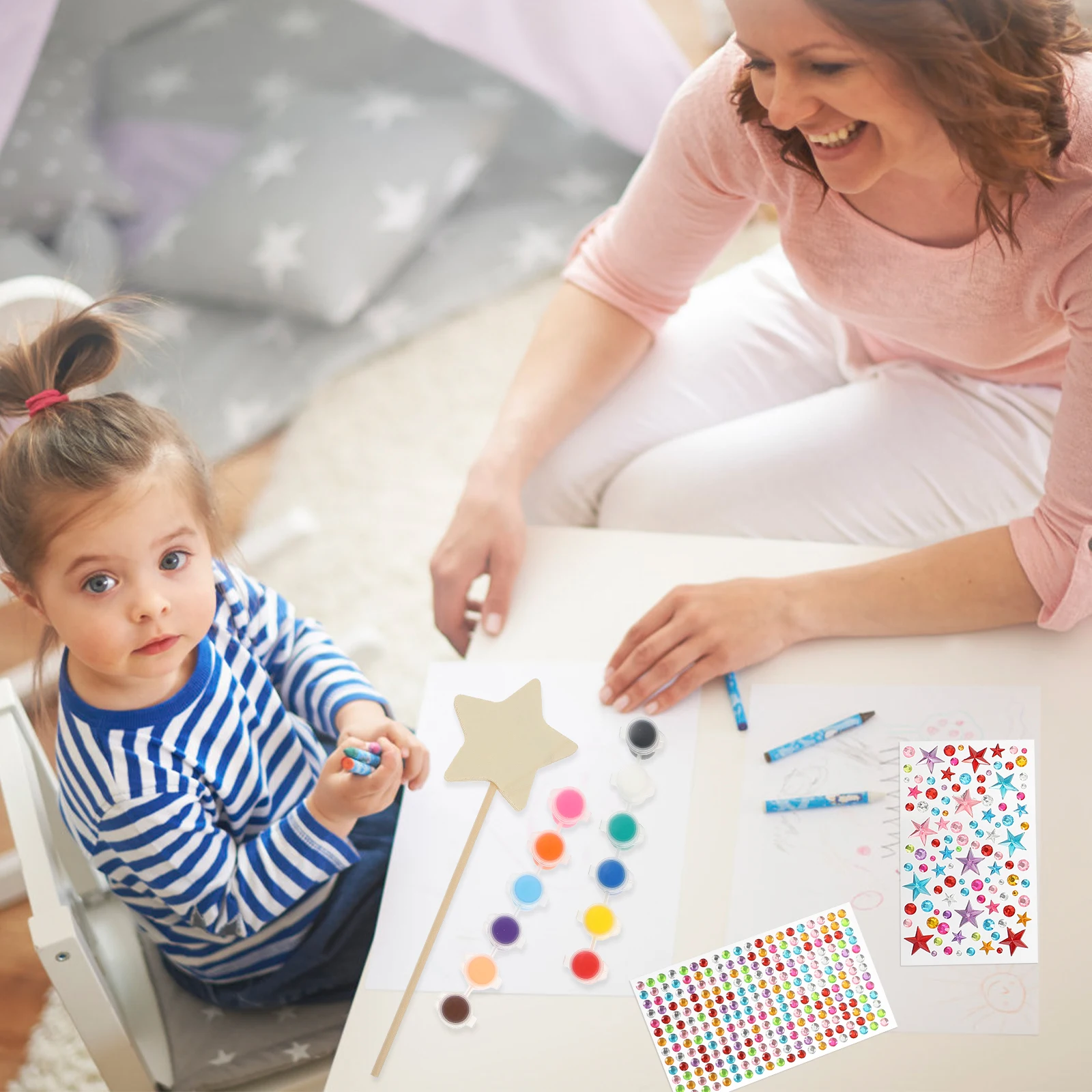 

1Set Painting Materials Kit Unfinished Star Wand DIY Craft for Kids Princess Wand Painting Kit Make Your Own Fairy Wands