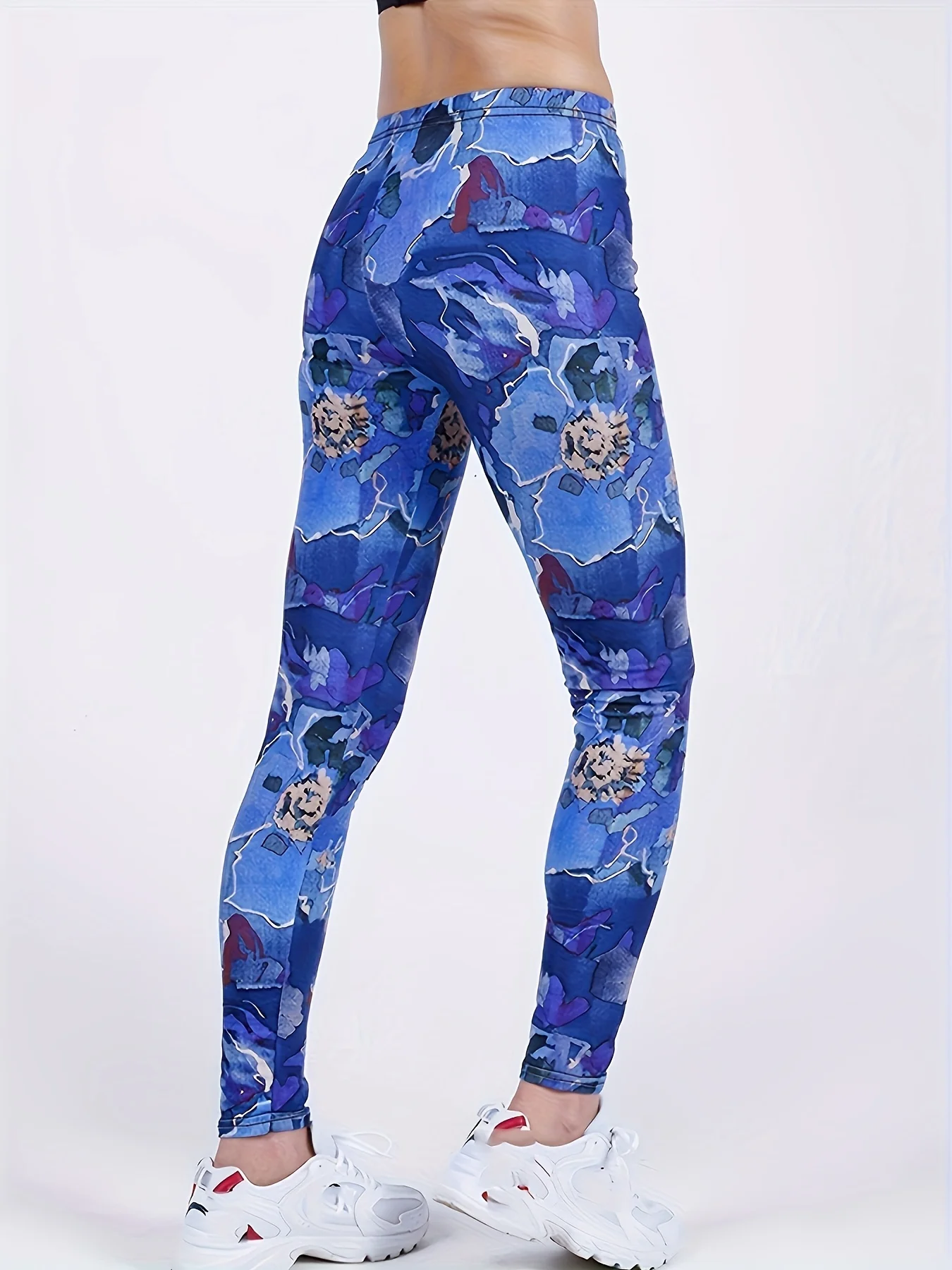 Women's Mid‑Rise Fleece Lined Leggings Blue Galaxy Starry Sky Print Stretch Slim Warm Ladies Sports Pants