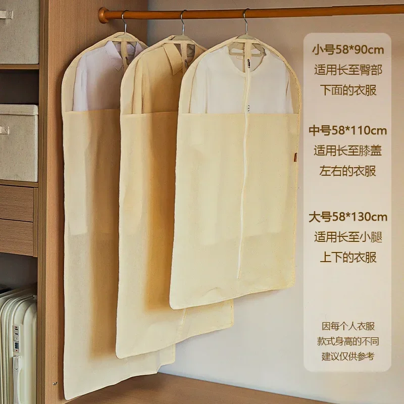 Three-dimensional Cotton and Linen Breathable Clothes Dust Cover Home Wardrobe Hanging Bag Suit Coat Fur Visible Large Dust Bag