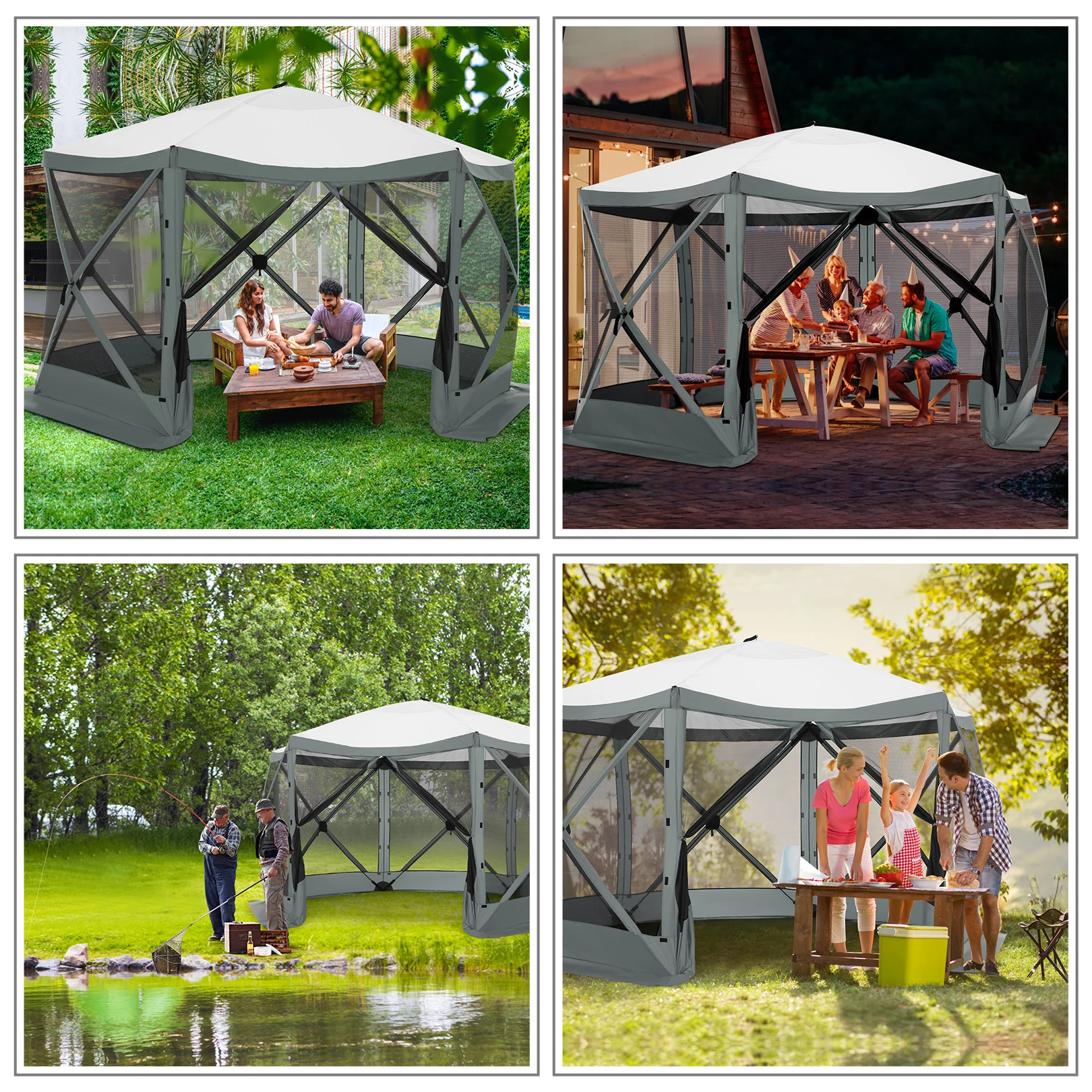 Pop up Gazebo Screen Tent Screen House for Camping, 12x12ft Camping Gazebo Outdoor Screened Gazebo with Sidewalls, Hub Tent