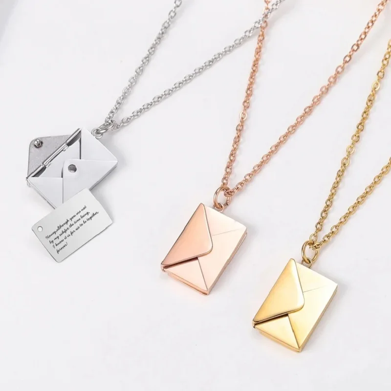 VQYSKO Love Letter Envelope Pendant Necklace Customized Stainless Steel Jewelry Confession Love You for Valentine Day Mother Day