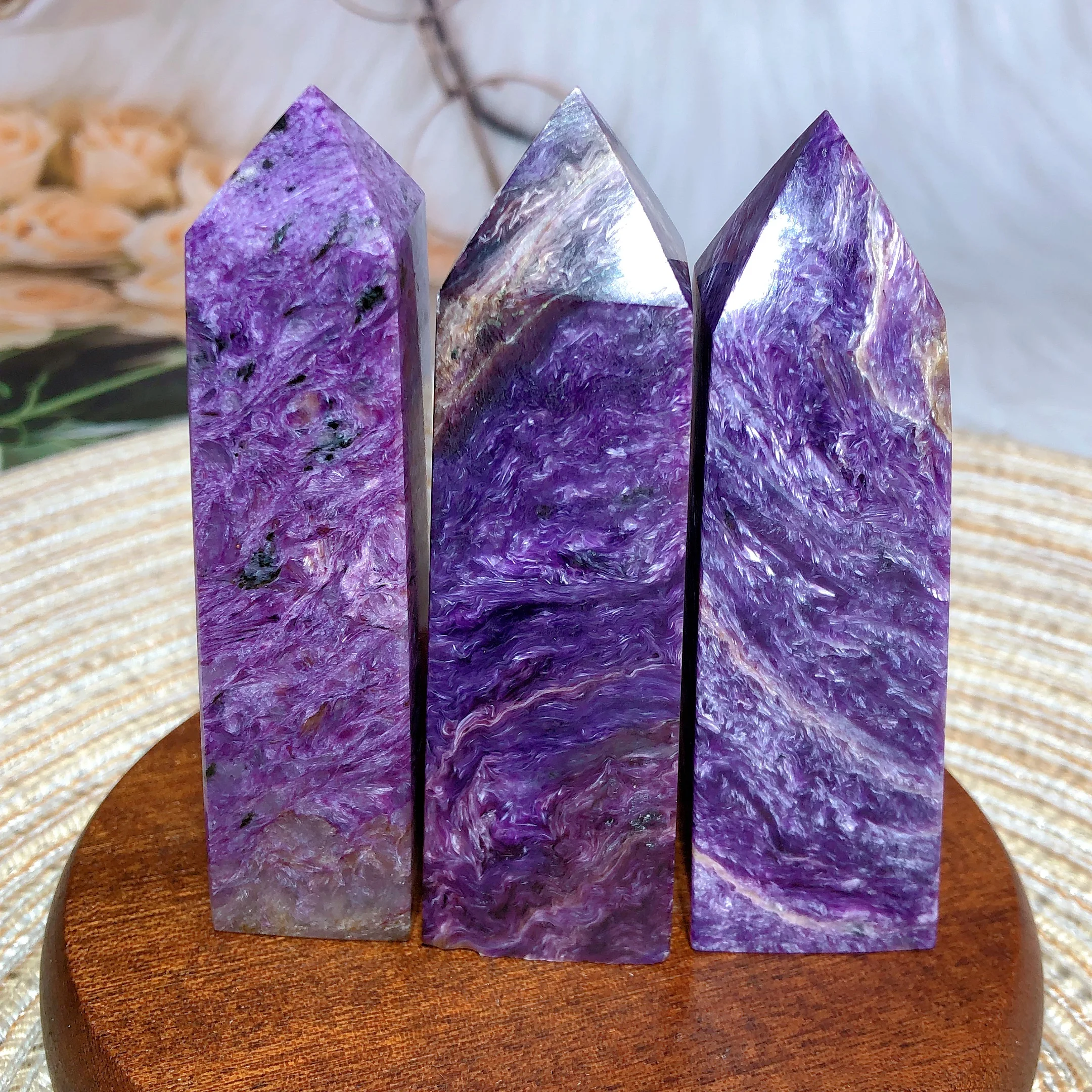 Natural Crystal Charoite Tower Colorful Flashy Scintillating High Quality Obelisk Prismatic Gemstones Mineral Rare Gift