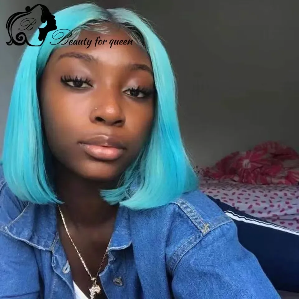 

Парик Lake Blue Bob 13x4 с кружевной передней частью, 100% натуральные волосы, плотность 180%, HD, для косплея