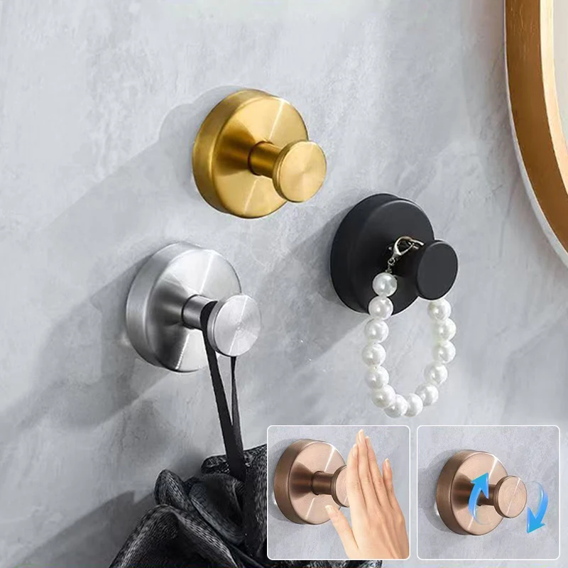 1Pc Stainless Steel Suction Cup Hooks For Shower Bathroom Hanging Towels Robe Loofah Hook For Glass Shower Doors Tile Mirrors