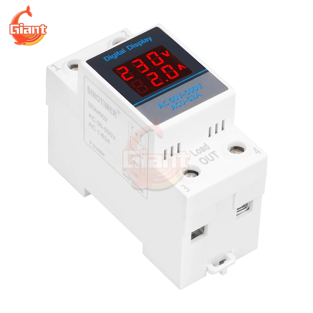 AC50-500V Din Rail Dual Digital Voltmeter Ammeter Single Phase Energy Meter Voltage Current Gauge Tester Power Wattmeter Monitor