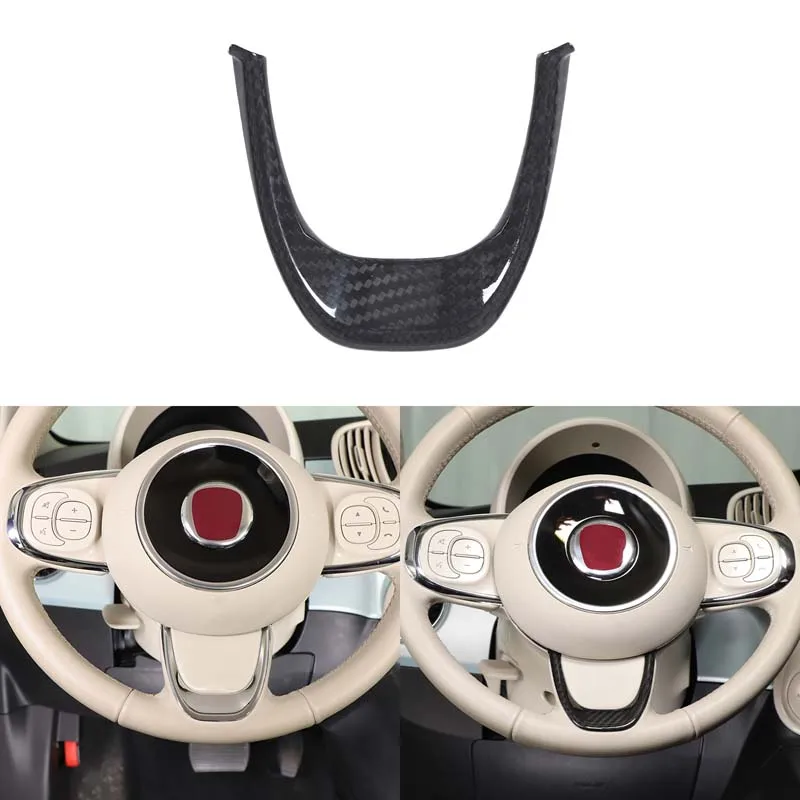 For Fiat 500 2016-2025 Real Carbon Fiber Car Steering Wheel Lower Label Cover Sticker Trim Car Interior Accessories