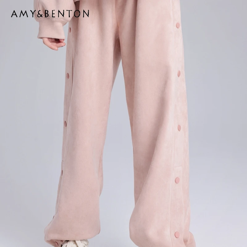 2024 New Sports Leisure Style Pink and White Sweet and Loose and Thin Tied Feet Fashionable and Versatile Sweatpants For Girl