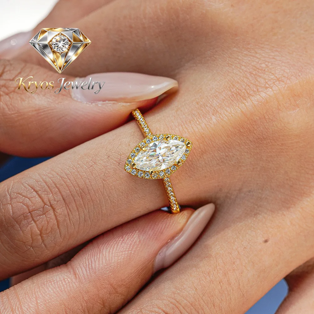 

Kryos Jewelry Women's AU999 Real Gold Ring Magnolia ring ring heart-shaped plated 24K gold mossanite 1 carat
