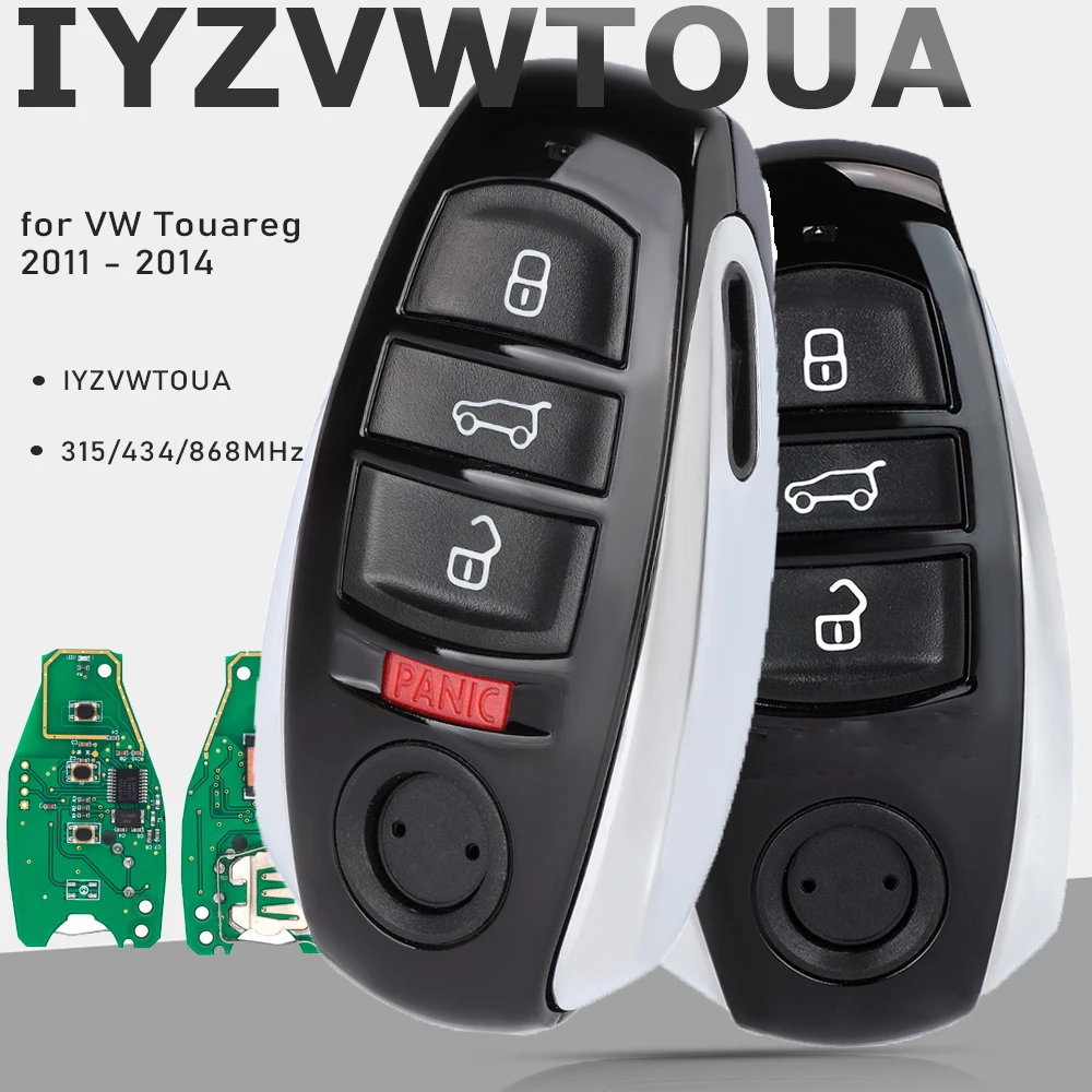 

KEYECU 315/433/868MHz Smart Remote Key 3/4 Button Fob for Volkswagen Touareg 2011 2012 2013 2014 With Small key FCCID: IYZVWTOUA