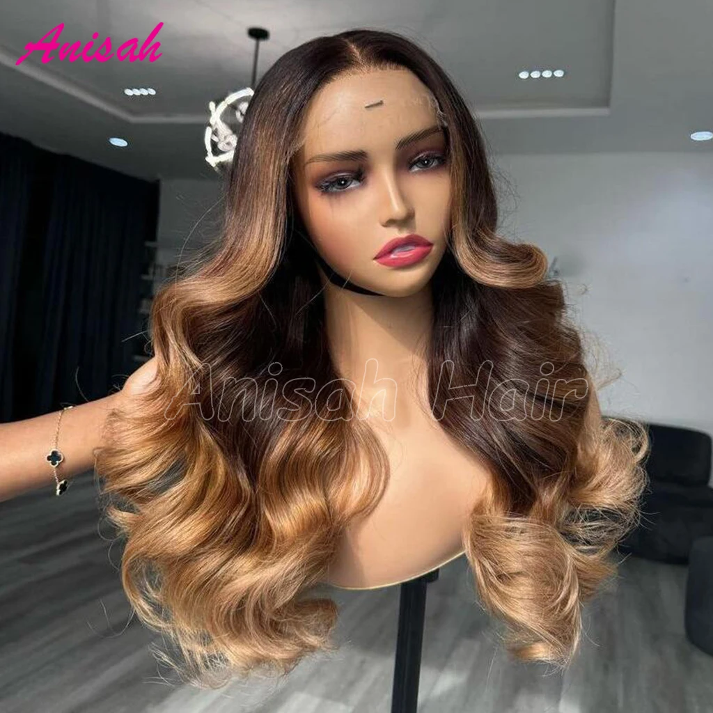 Wig gelombang tubuh Highlight Pirang madu Brasil wig renda rambut manusia HD wig rambut manusia renda transparan untuk wanita