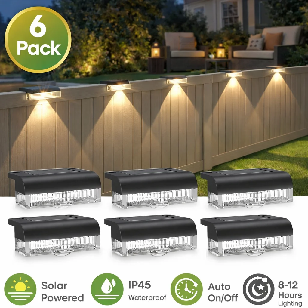 Paquete de 6/14 luces solares para valla para exteriores, luces LED impermeables para escalones para terraza, patio, jardín, camino, piscina y escaleras