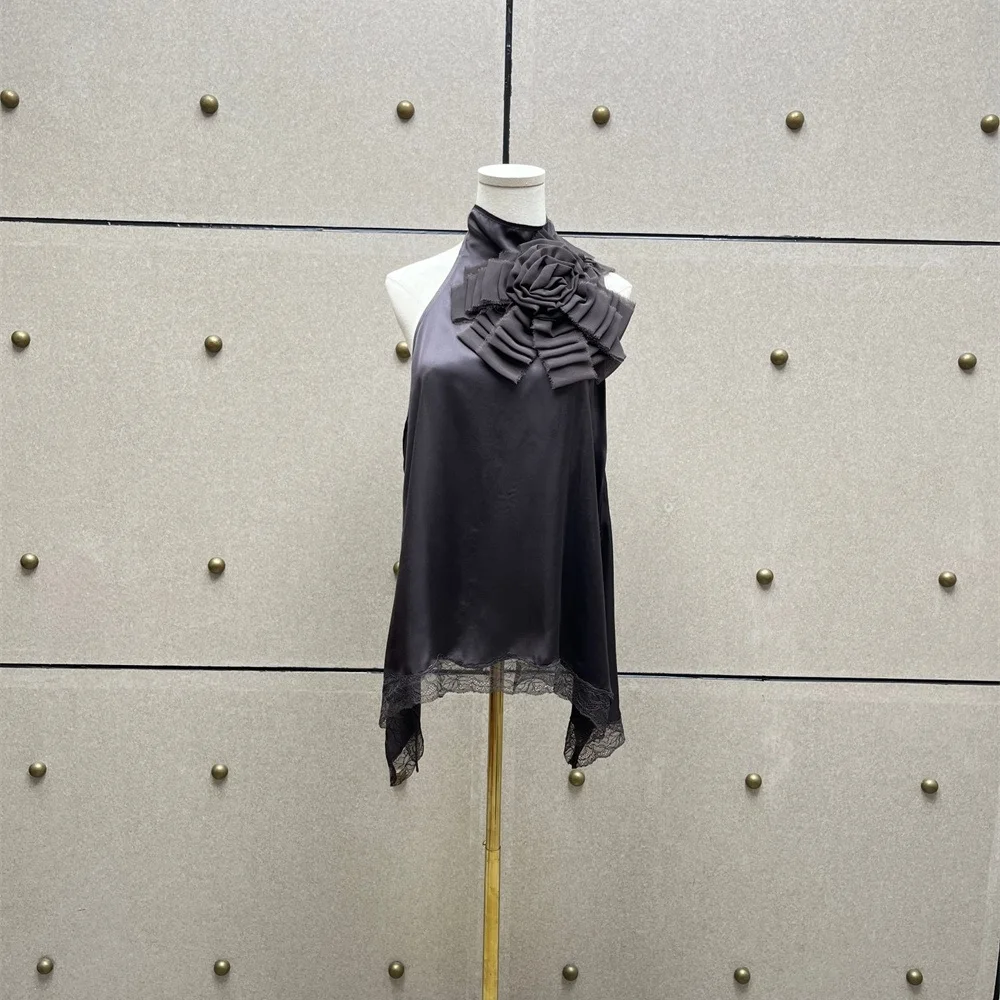 

Женский топ/жилет 2026 — Шифон, аппликация, кружево, вырез халтер — Сексуальный женский пуловер — Новая мода Y2K — Универсальный стиль, можно носить как бюстгальтер