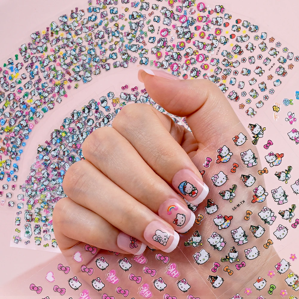 

30pc 3D Cartoon Glittery Hello Kitty Nail Stickers Kawaii Kitty Head Bowknot Nail Decals Girl Y2K Sparkling Anime KT Nail Slider