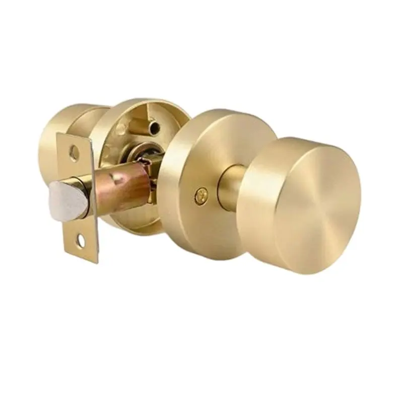 ABGH-Satin Brass Interior Door Handle With Lock, For Bedroom Bathroom Door Knob For Privacy