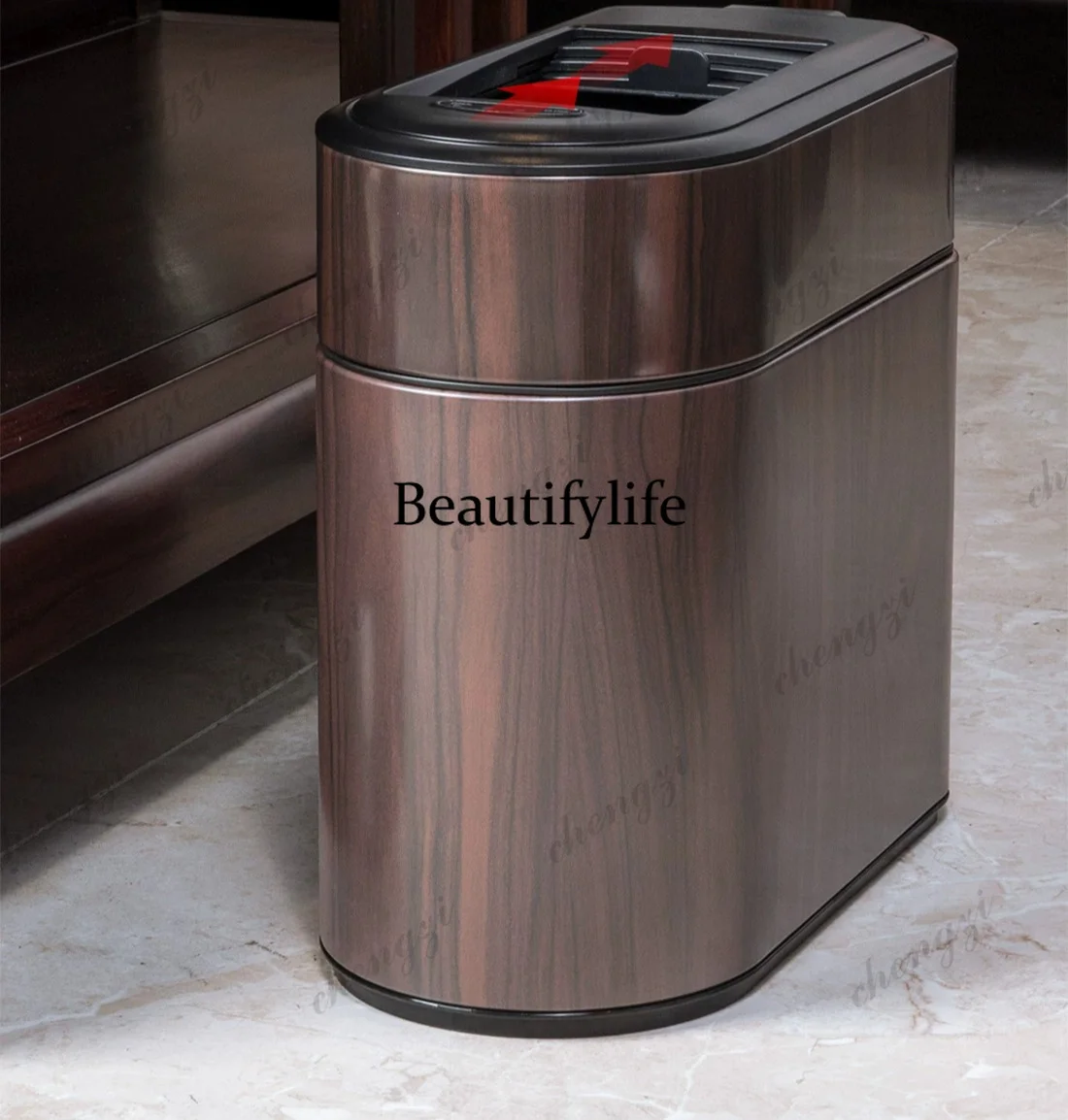 Induction trash can automatic suction bag with wheel movable living room bathroom Chinese wood grain high value storage