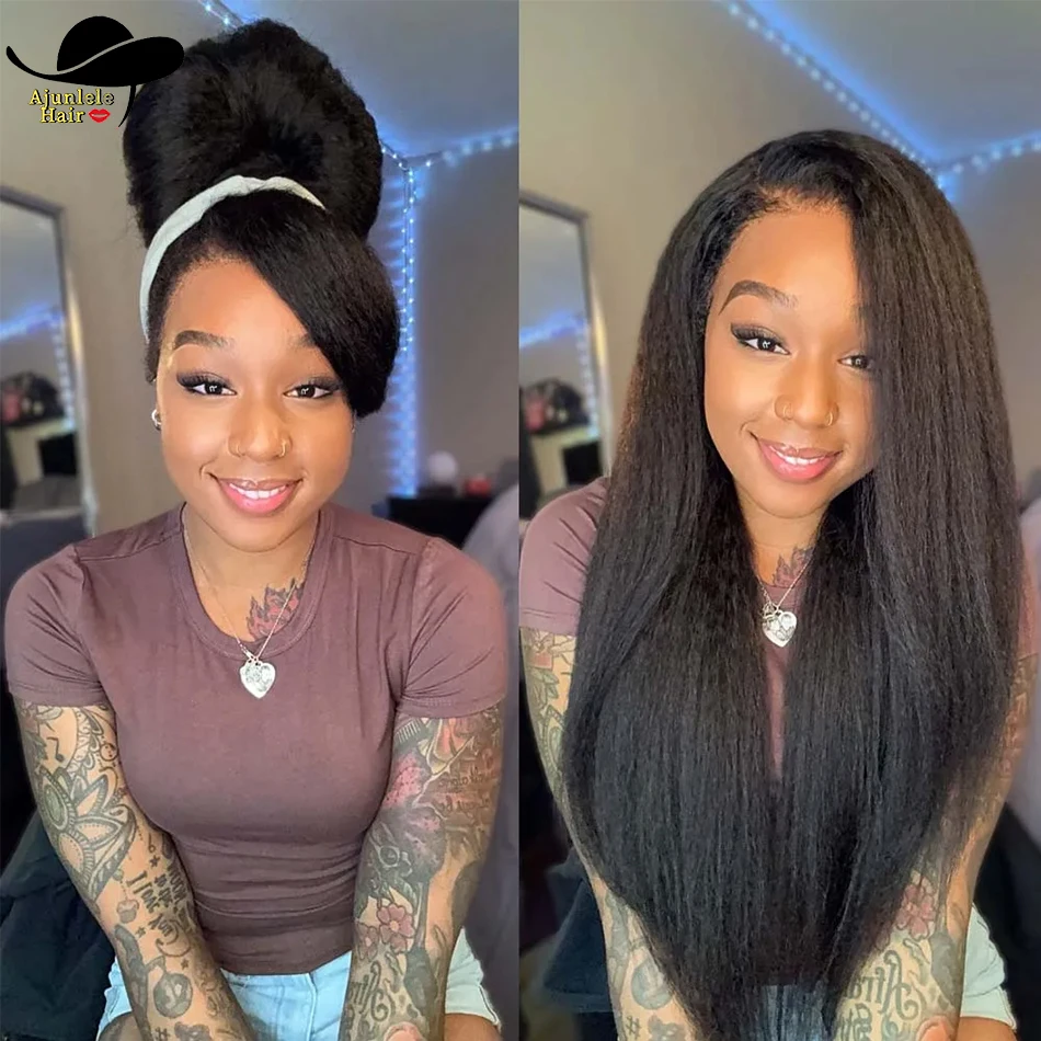 

Indian Hair Kinky Straight 360 HD Lace Front Virgin Hair Wigs Yaki Straight 360 Full Lace Frontal Wig Pre Plucked Natural Color