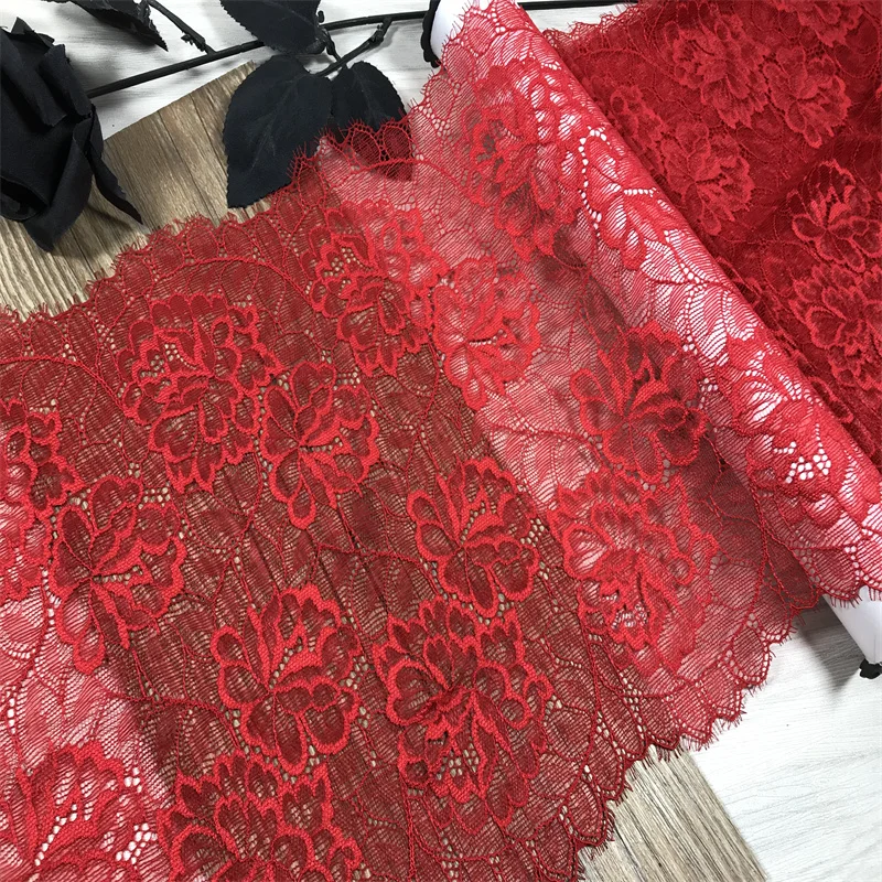 Red Stretch Lace Trim Floral Eyelash Chantilly tessuto di pizzo francese accessori intimo cucito fai da te per lavori di cucito