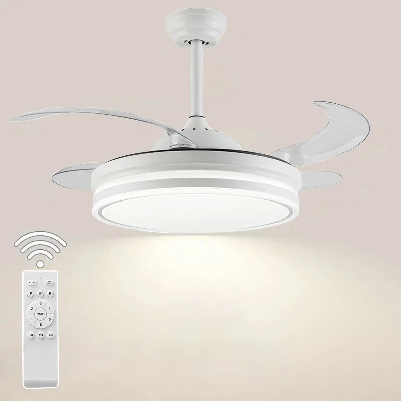 Household Modern LED Ceiling Fan Fans With Lights Remote Control Bedroom Decor Ventilator Lamp Air Invisible Blades Silent