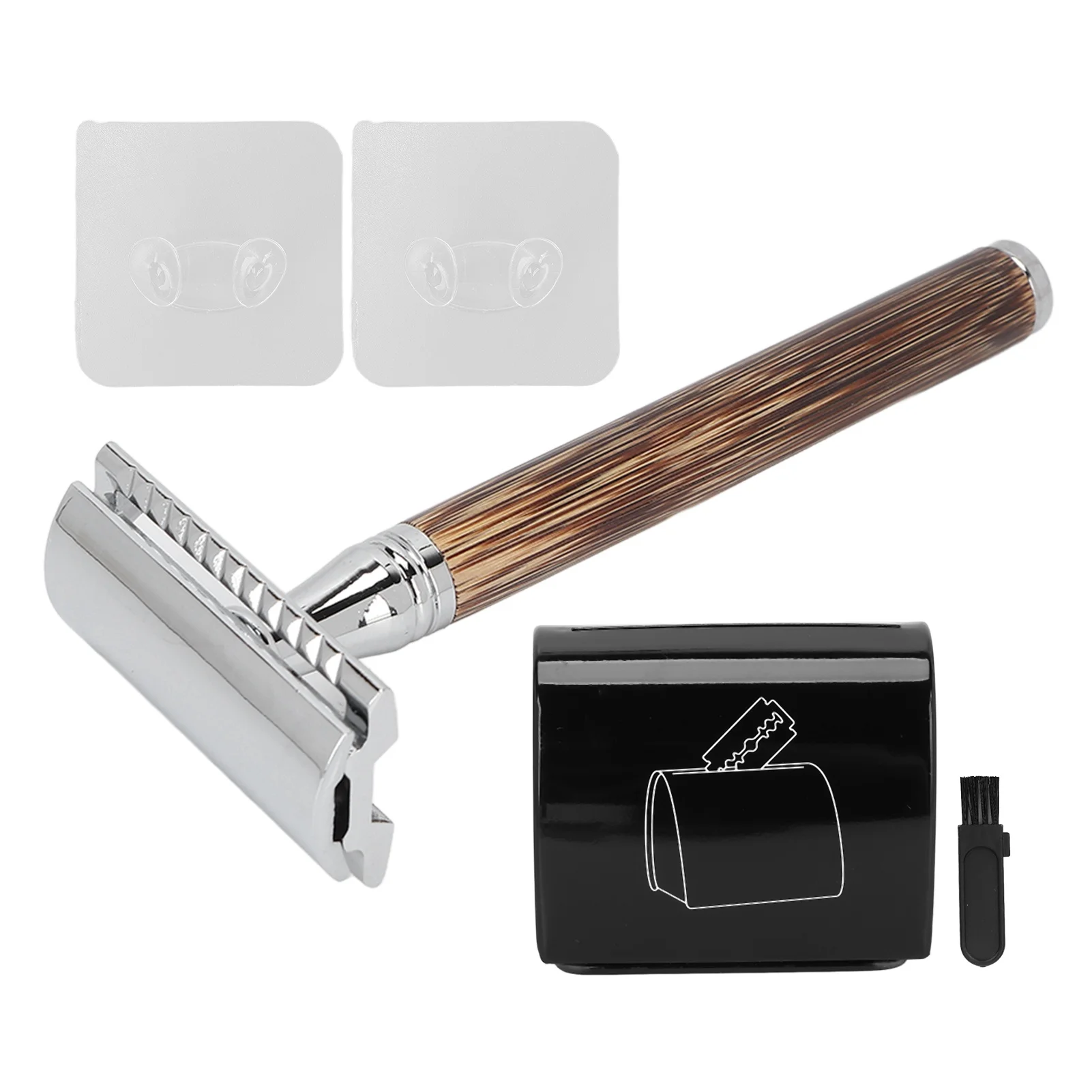 Bamboo Silver Razor Manual Old Fashioned Razor Mens Razor Set Including Razor Blade Recycling Box and Razor Holder