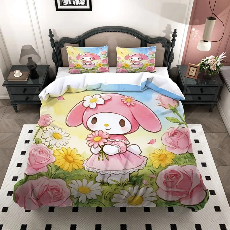 my-melody-3pcs-bedding-set-3d-watercolor-hand-drawn-flower-garden-pink-rose-daisy-microfiber-duvet-cover-with-2-pillowcase