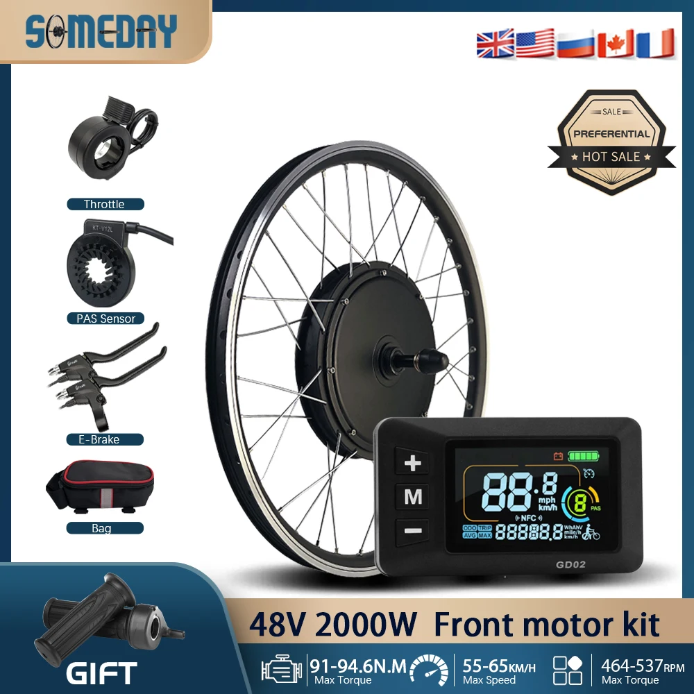 AliExpress NONE 48V 2000W Ebike Electric Conversion Kit Front Wheel Hub Motor for 20-29 Inch 700C Bicycle Compatible with S900 S966