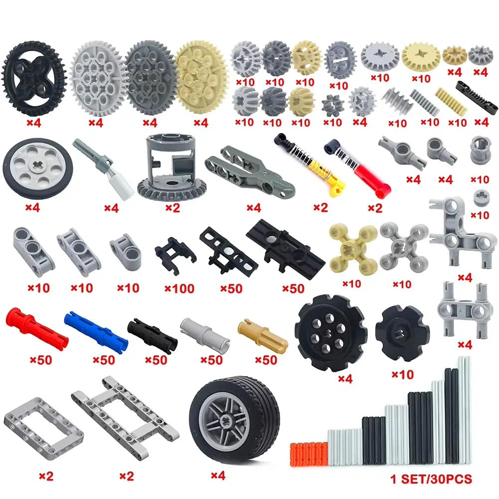 768PCS Technical Parts Cars Gears Axles Pack Wheels Connectors Chain Link Pins Joints Bricks Shock Absorber MOC Building Blocks