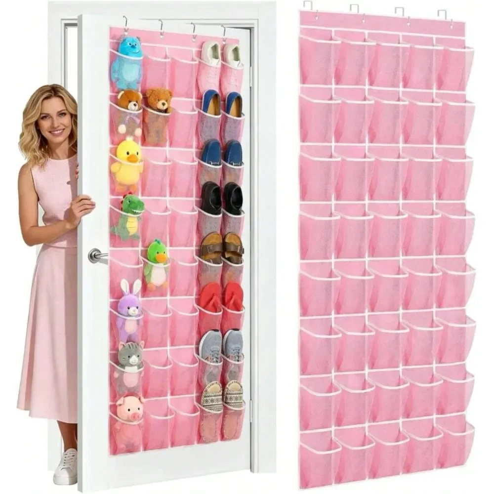 

Органайзер для обуви на дверь с 40 карманами, большой сетчатый подвесной органайзер для обуви, держатель-вешалка для хранения обуви за дверью, розовый