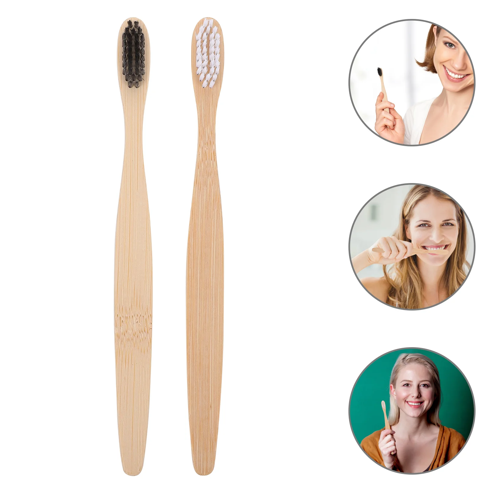 2 Pcs Extra Soft Bamboo Toothbrush Adult Wooden Natural Flexible Bristles Super