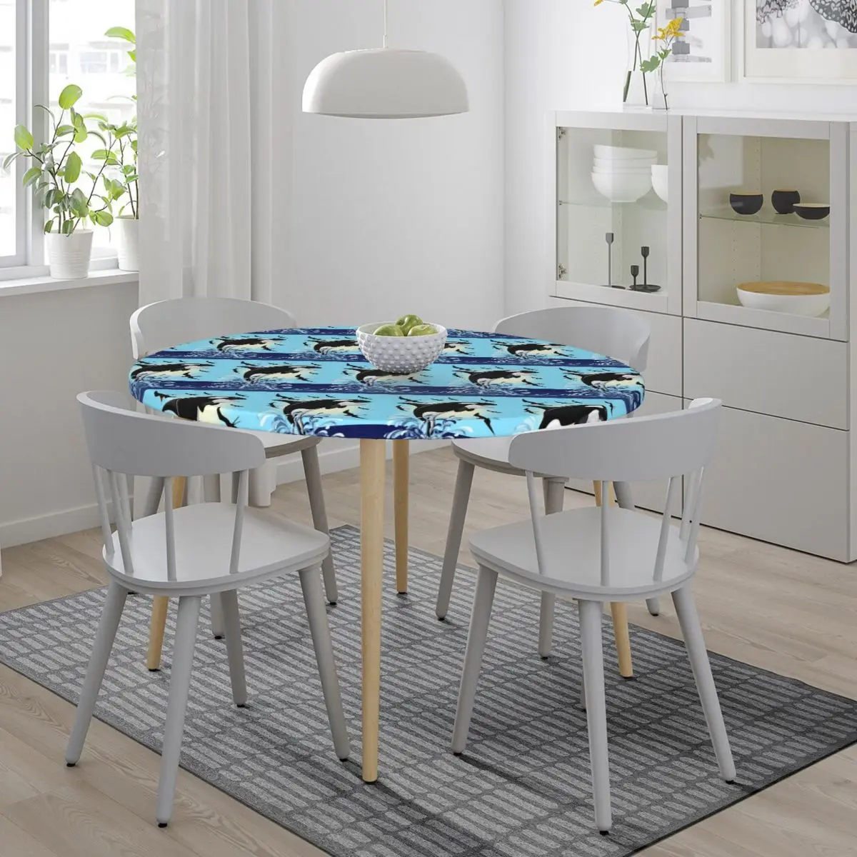 Orca Killer Whale Jumping Out The Ocean Waterproof Round Tablecloth Oilproof Table Cloth for Kitchen Events Dining Table Cover