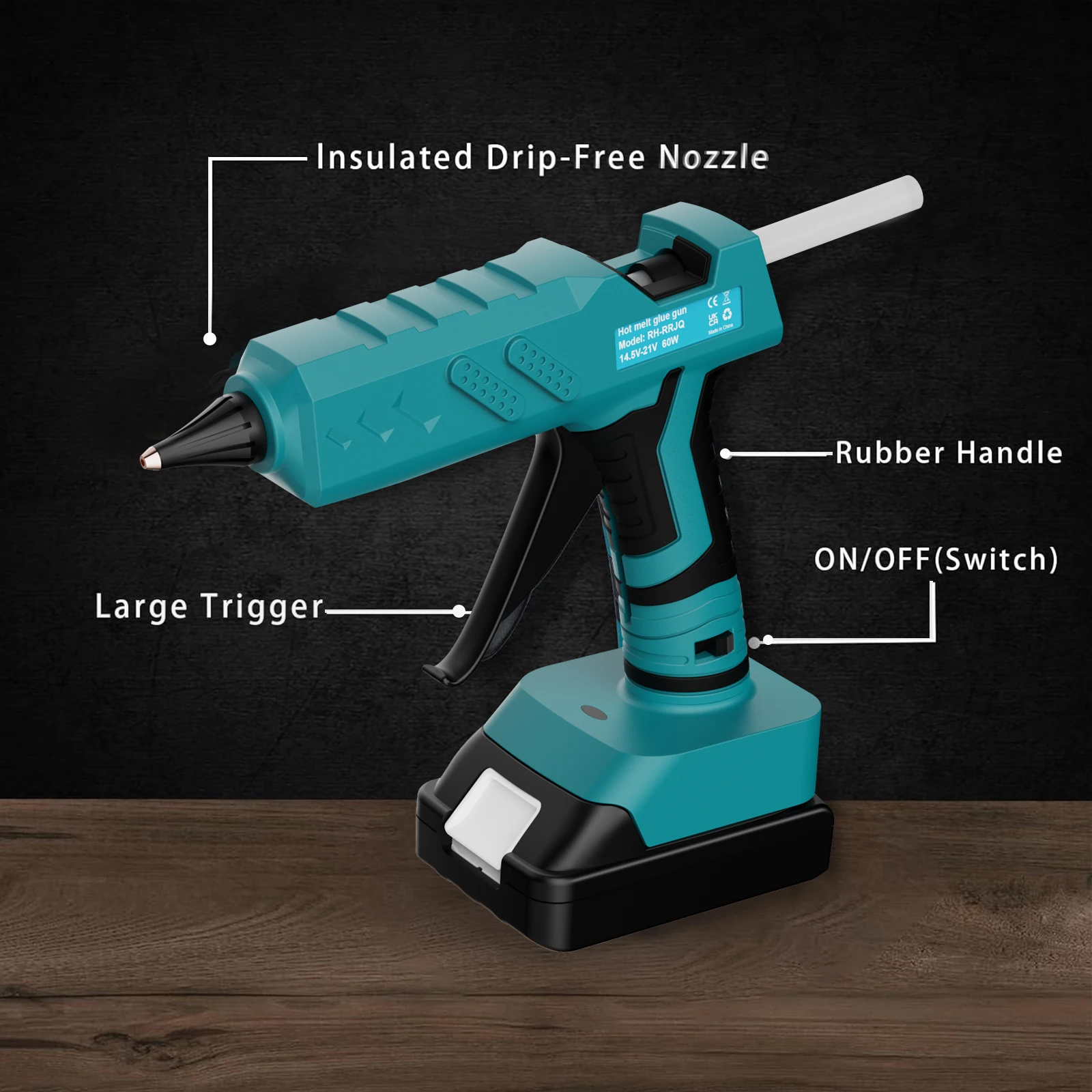 100W Cordless Hot Glue Gun Compatible with Makita 18V Battery High Temp Electric Power Glue Gun with 10PCS Glue Sticks